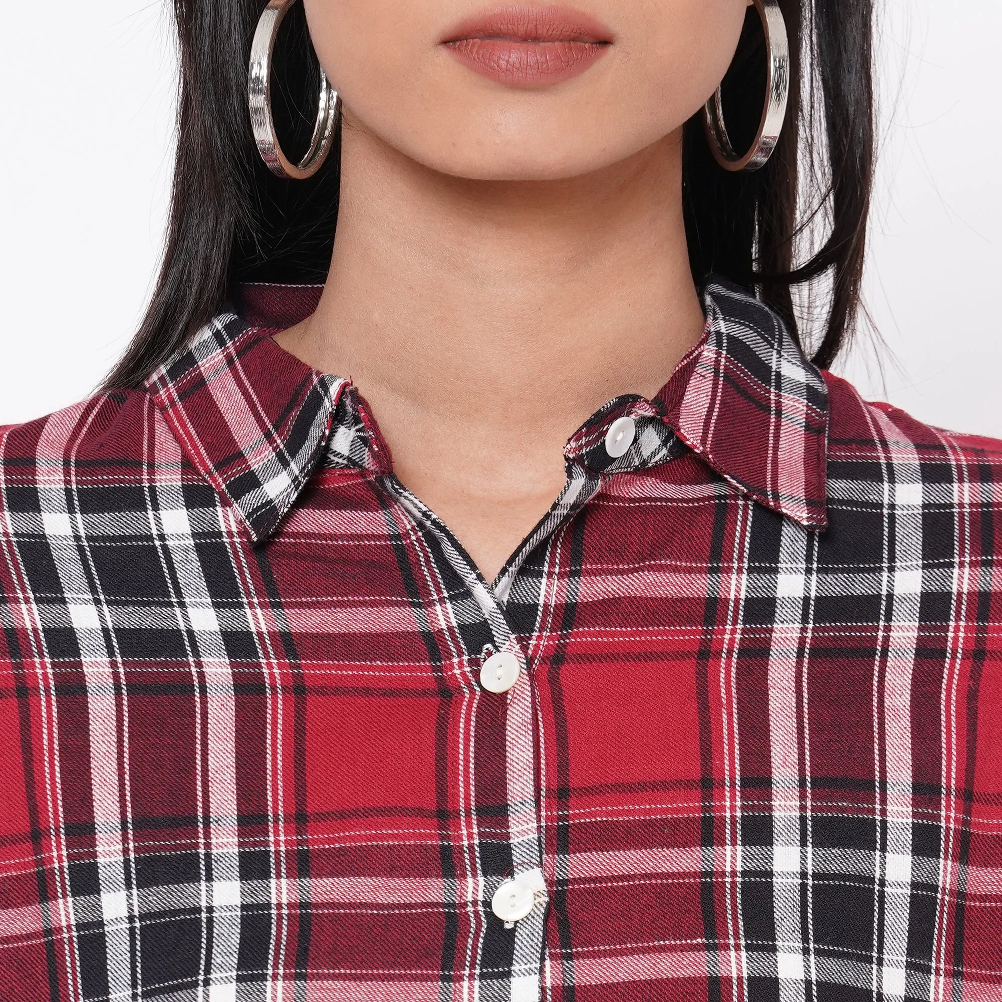 109F Dark Pink Checkered Shirt