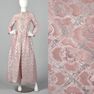 1960s Pink and Silver Tunic Dress and Pant Set