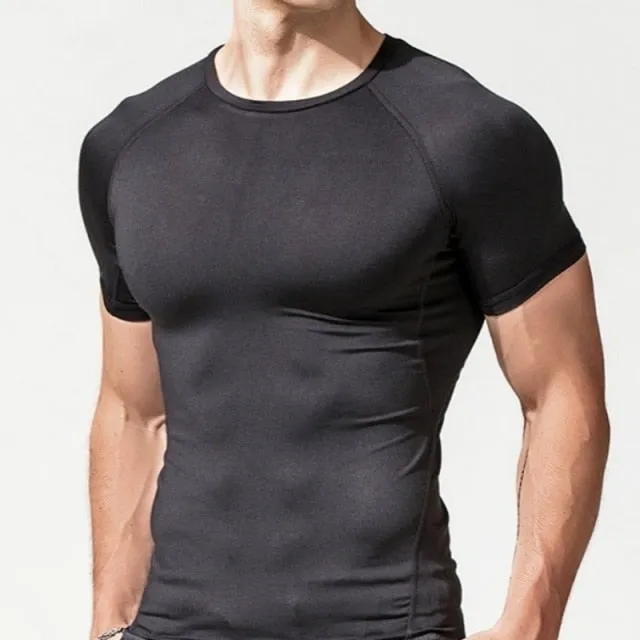 Aidase Mens Quick Dry Fitness Tees Outdoor SPORT Running Climbing Short Sleeves Solid Color Shirt Tights Bodybuilding Tops Men Under Sk