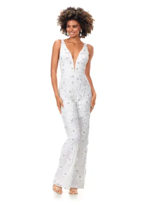Ashley Lauren 11355 Beaded V-Neckline Jumpsuit Prom Formal