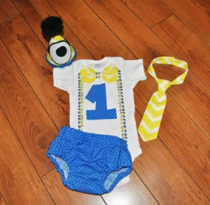 Baby Boy/Toddler Minions Cake smash outfit, Boy Birthday Outfit, minions birthday, despicable me cake smash 1st 2nd 3rd  birthday,