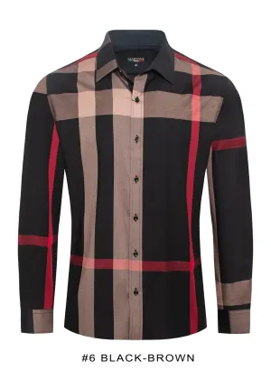 Black Men's Plaid Button Down Shirt Long Sleeves Regular-Fit Style No-1872