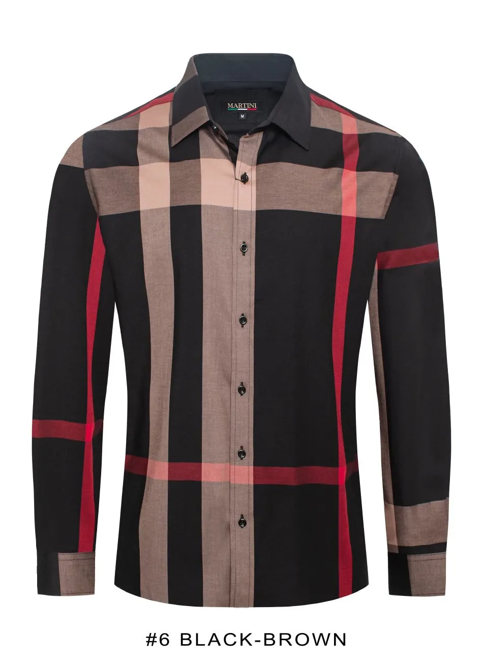 Black Men's Plaid Button Down Shirt Long Sleeves Regular-Fit Style No-1872