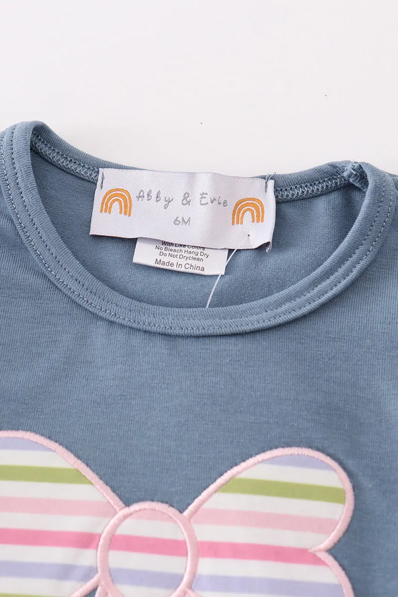 Blue bow applique girl bloomer set