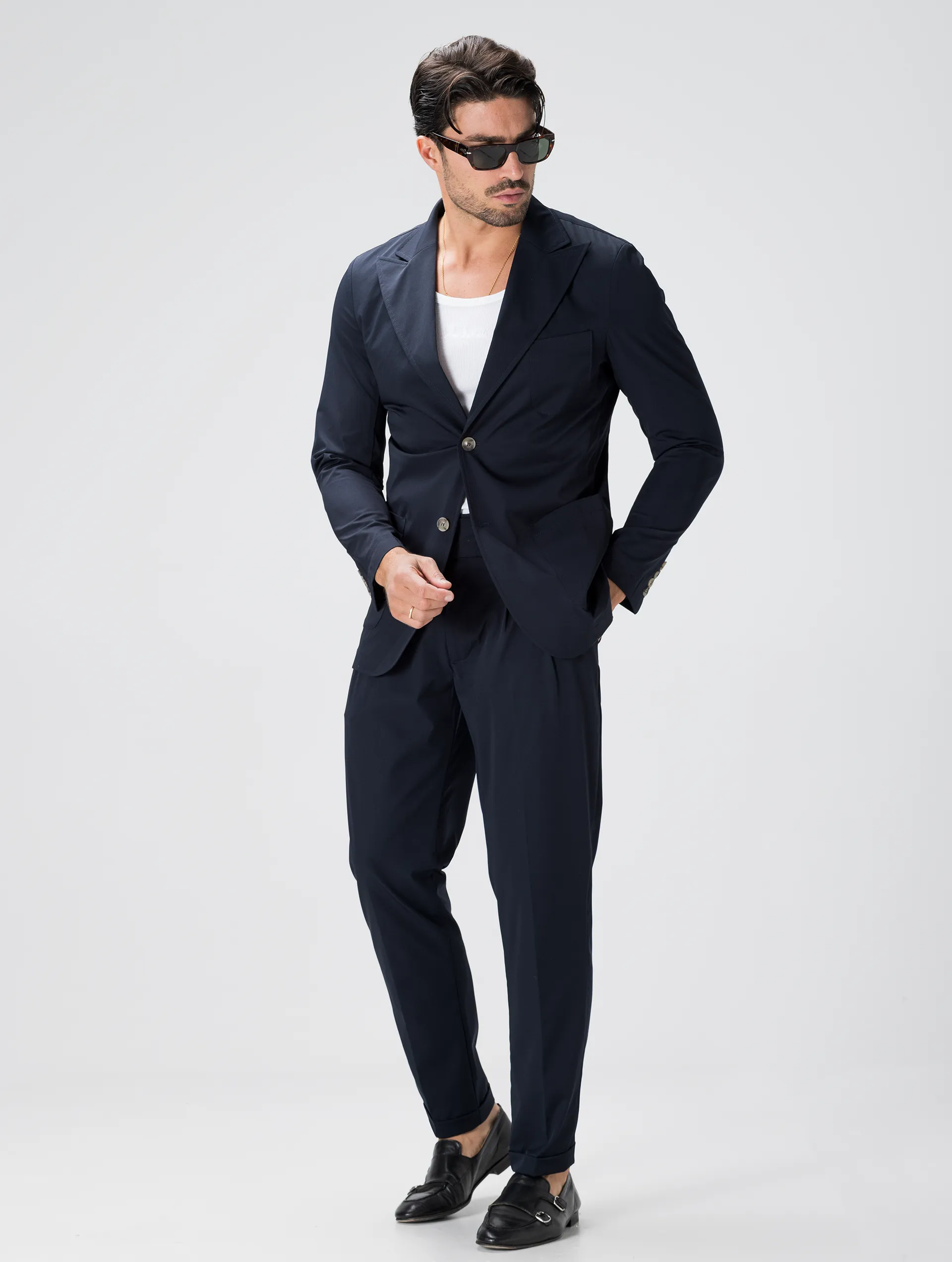 CALEB TECH DOUBLE PINCES PANTS IN BLUE