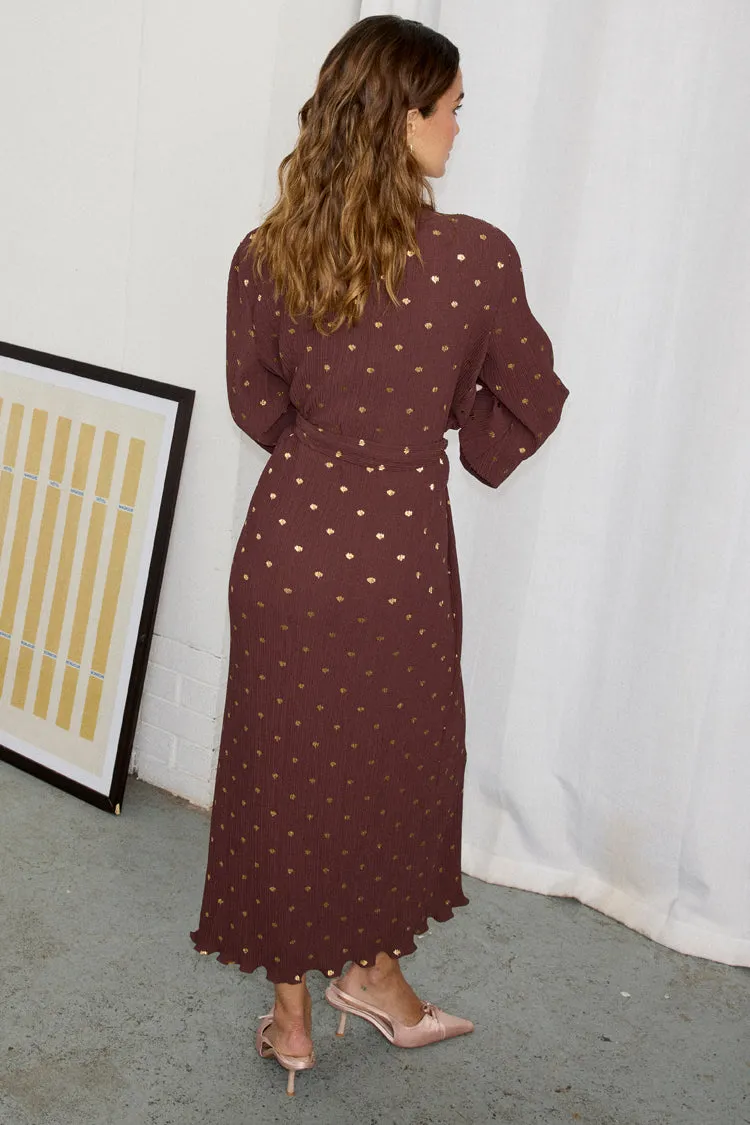 Chocolate Plisse Wrap Dress
