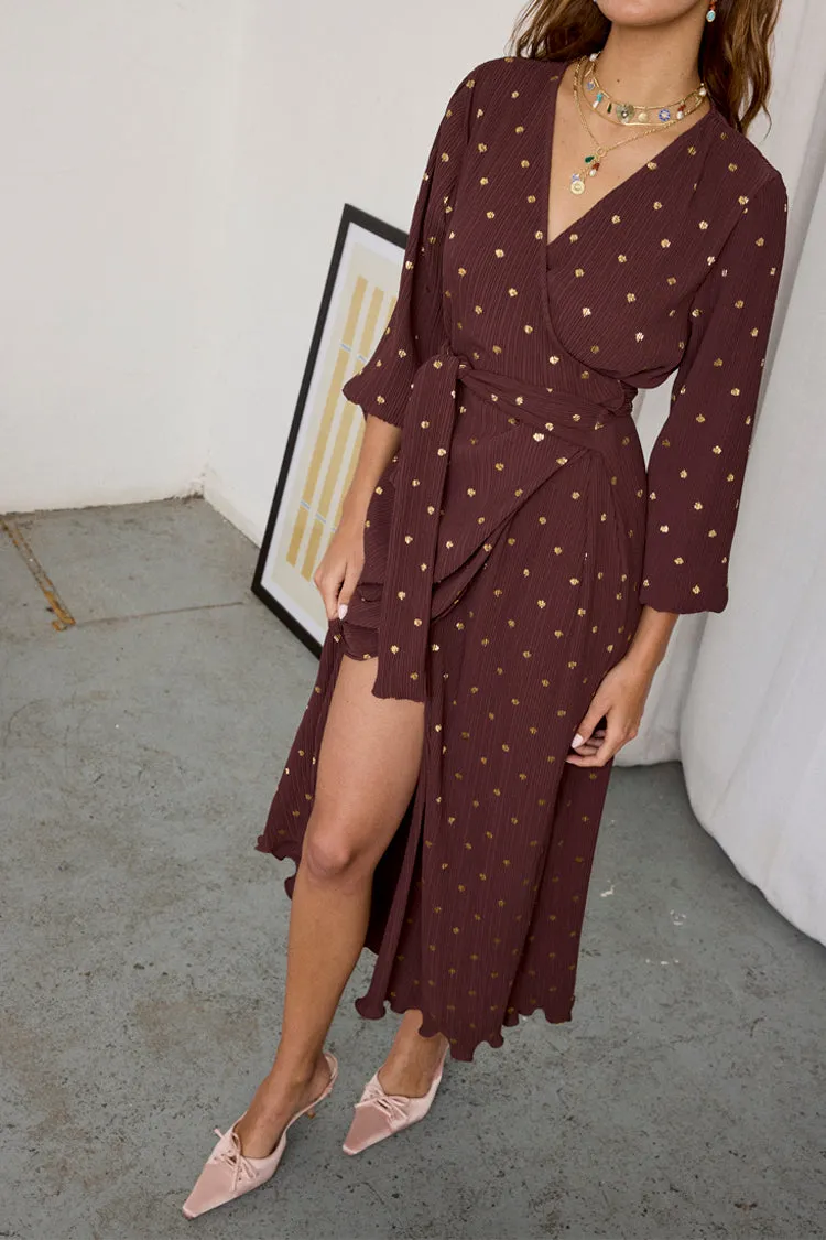 Chocolate Plisse Wrap Dress