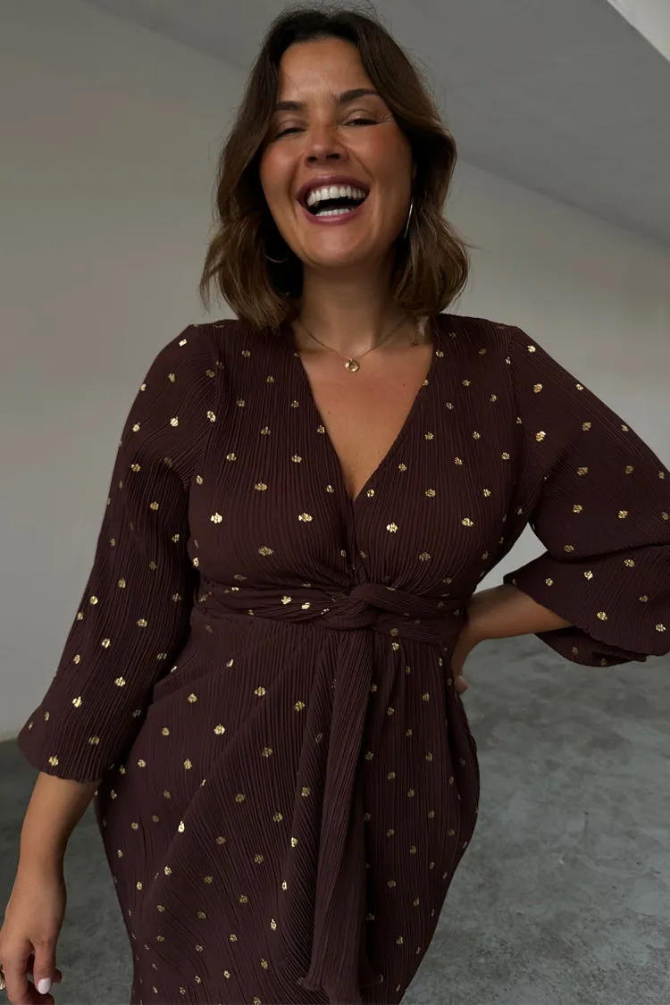 Chocolate Plisse Wrap Dress
