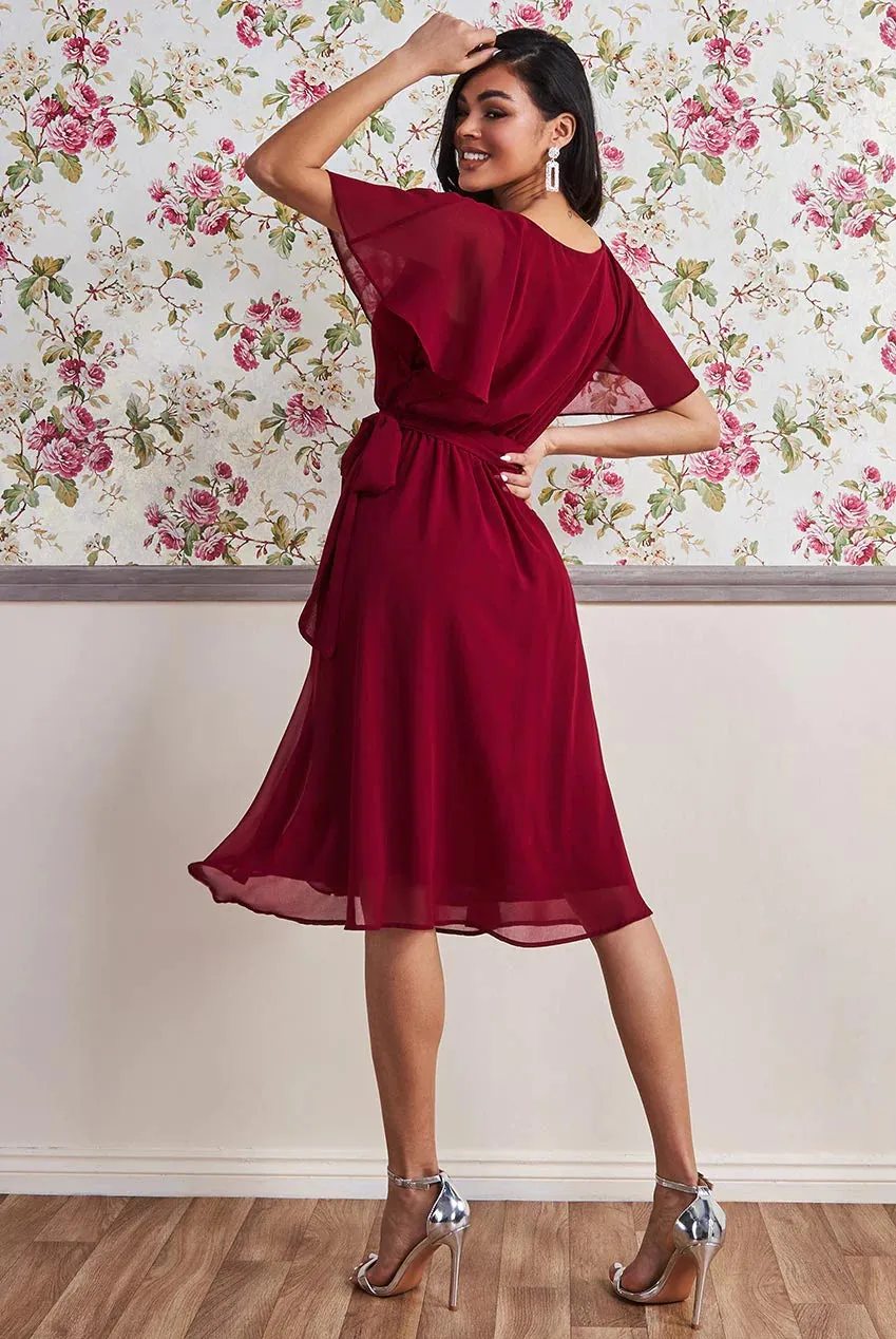 City Goddess Flutter Sleeve Midi Wrap Dress With Elasticated Waist