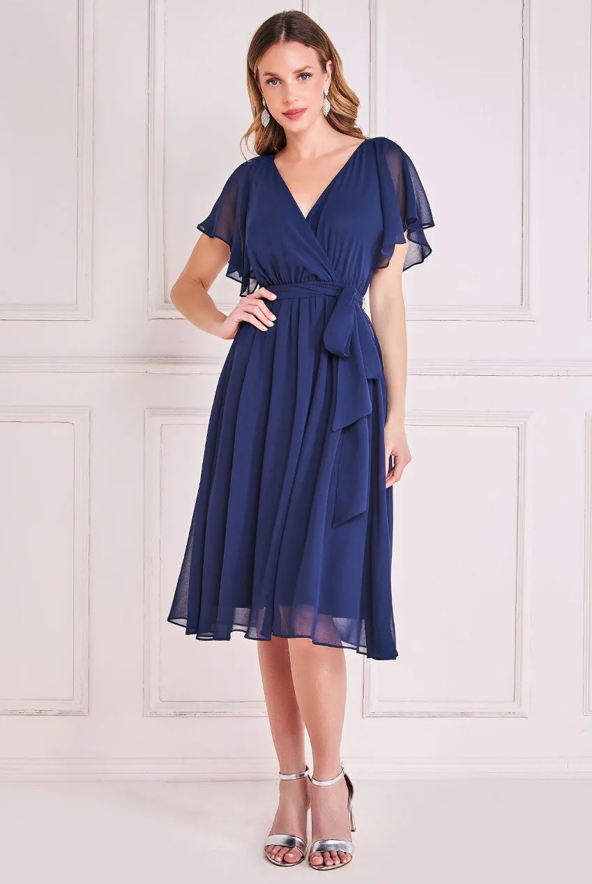 City Goddess Flutter Sleeve Midi Wrap Dress With Elasticated Waist