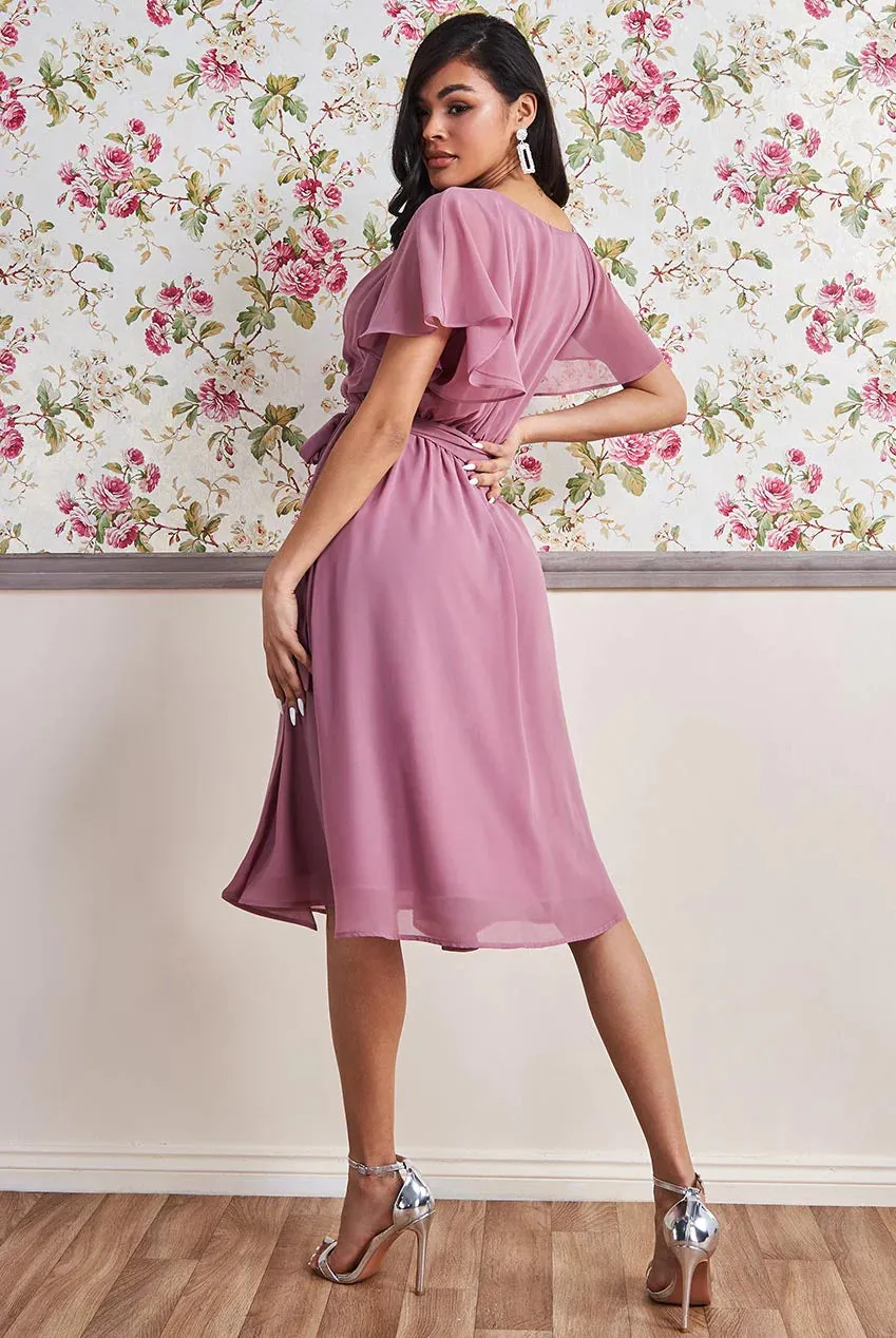 City Goddess Flutter Sleeve Midi Wrap Dress With Elasticated Waist