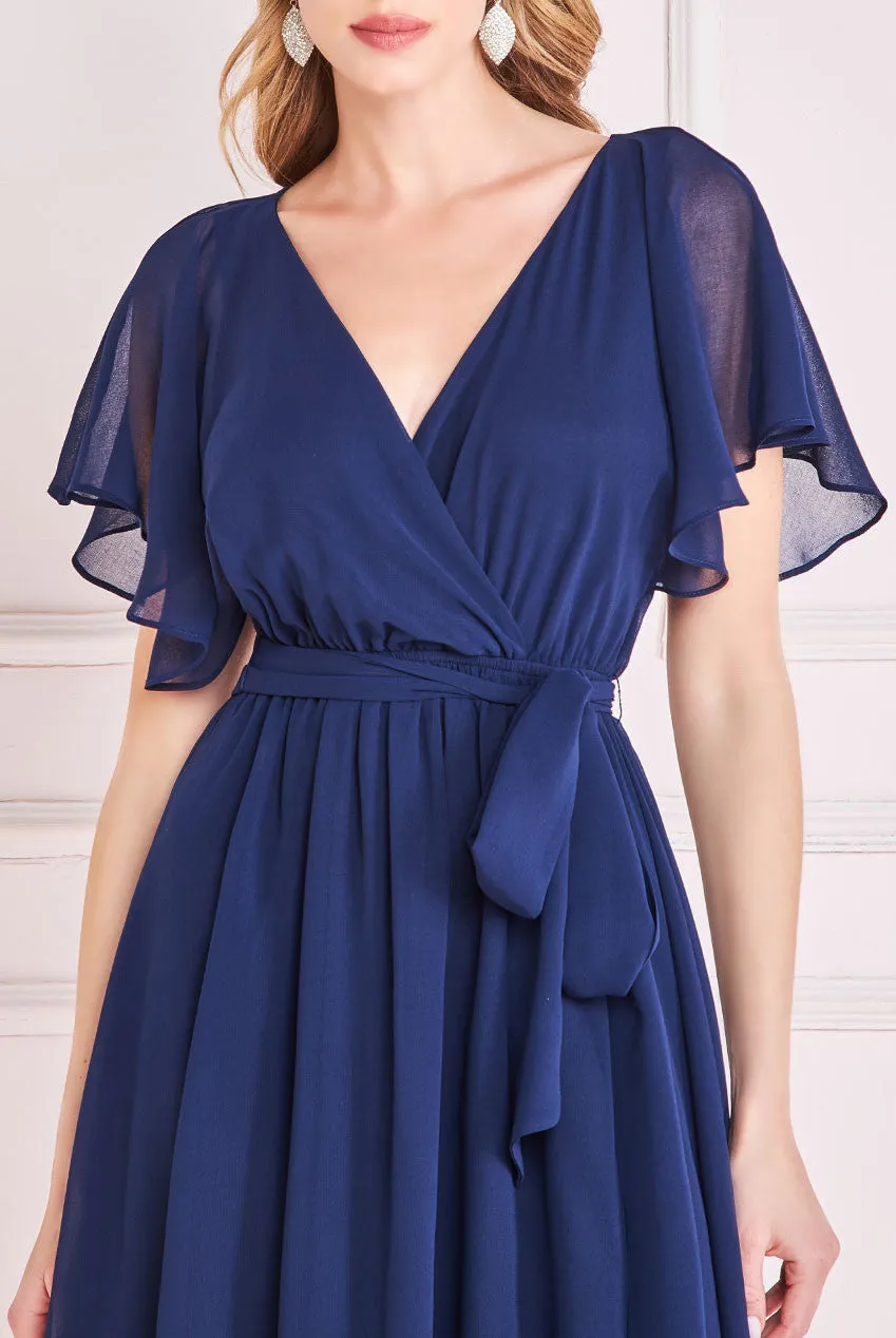 City Goddess Flutter Sleeve Midi Wrap Dress With Elasticated Waist
