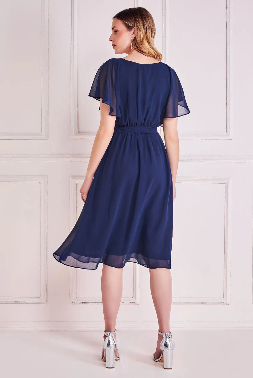 City Goddess Flutter Sleeve Midi Wrap Dress With Elasticated Waist