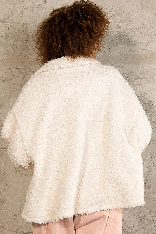 Cream Oversize Sherpa Fleece Pockets Button Down Jacket