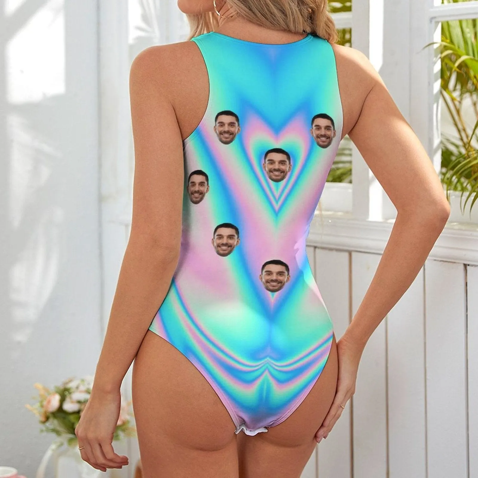 Custom Face Colorful Swimsuit Personalized Bathing Suits Women's Vest Bodysuit Swimsuit Honeymoons For Her