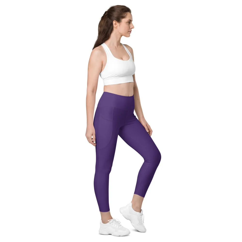 Dark Purple Women's Tights, Solid Color Best Yoga Pants With 2 Side Deep Long Pockets - Made in USA/EU/MX (US Size: 2XS-6XL)