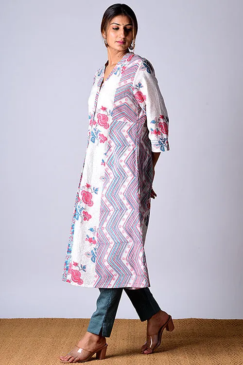 Dharan "Suhaani Kurta" White Block Printed Kurta