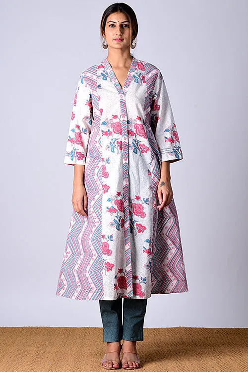 Dharan "Suhaani Kurta" White Block Printed Kurta