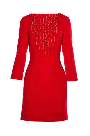DRIMIA RED RUFFLE DETAIL DRESS