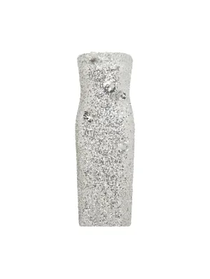 Floral Embellished Sequin Dress in Silver