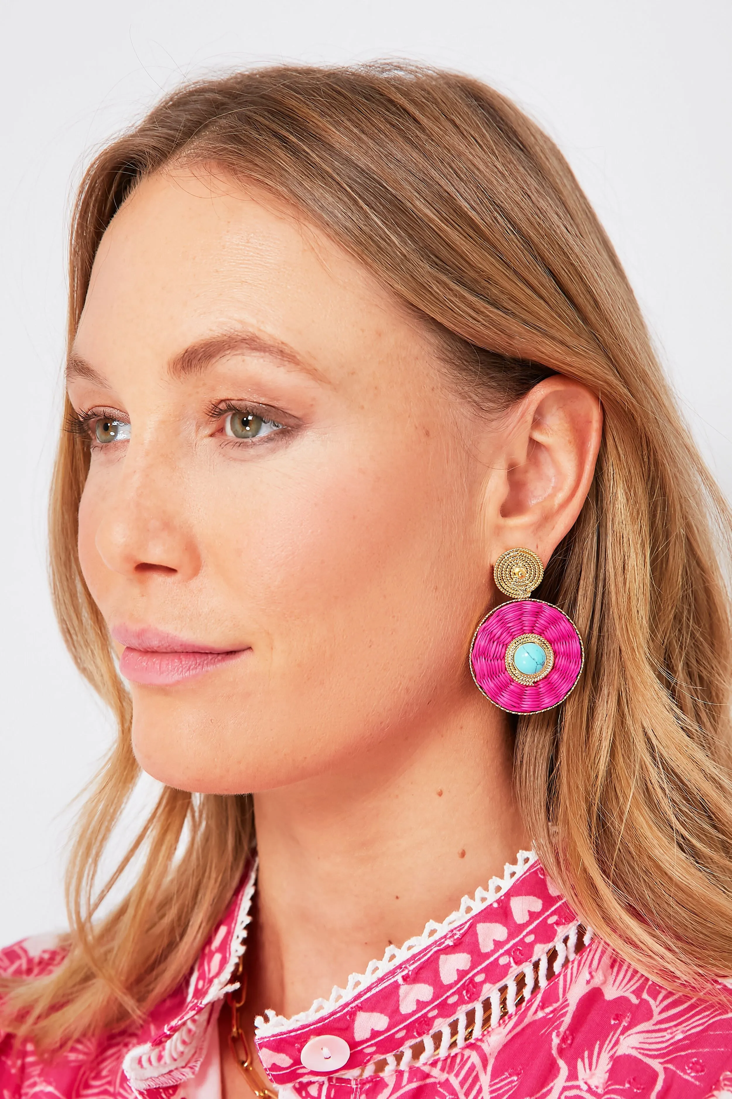 Fuchsia Iraca Lucky Eye Earrings