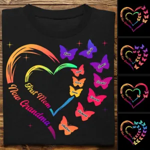Grandma - First Mom Now Grandma With Butterfly - Personalized T-Shirt