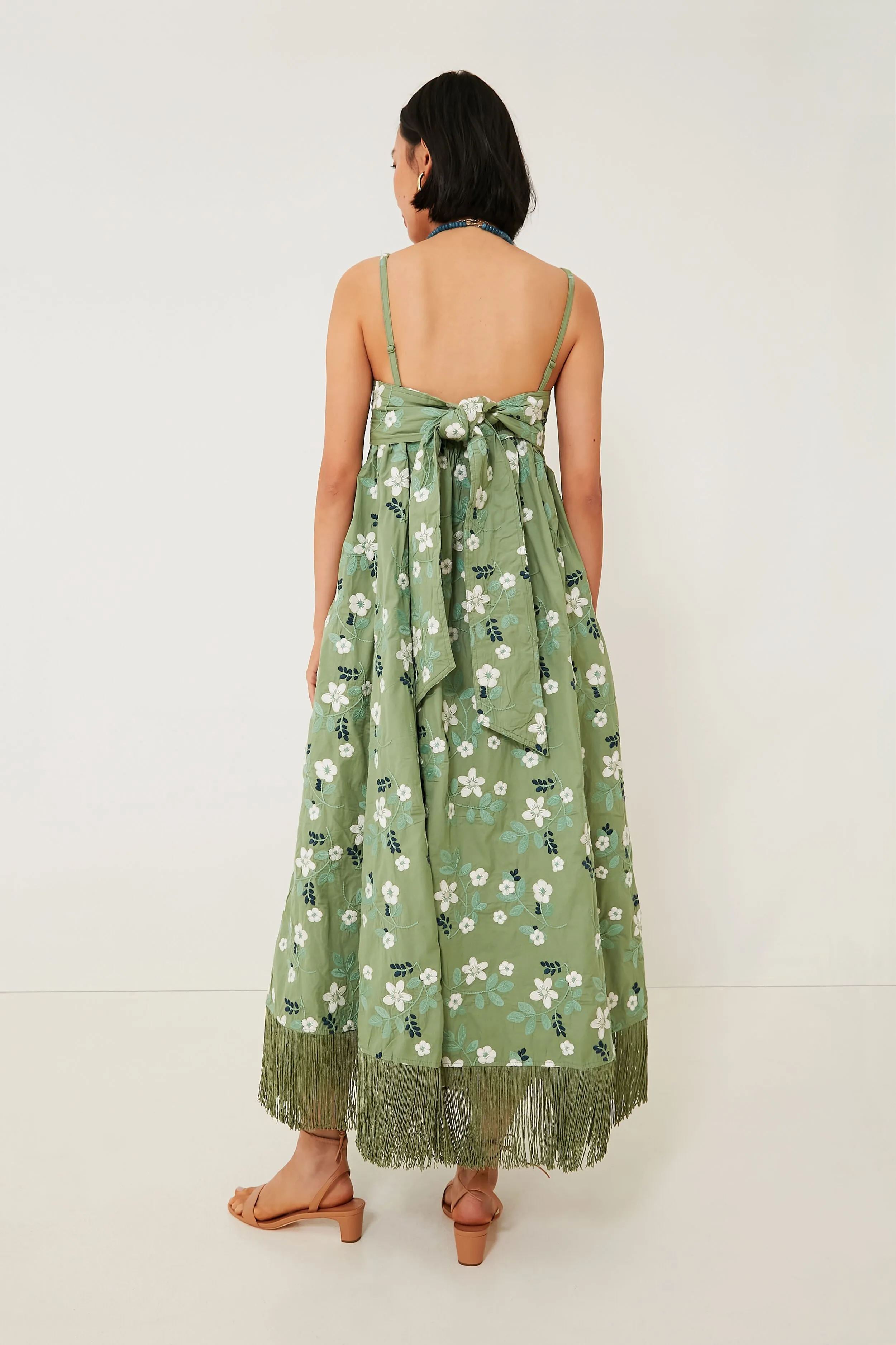 Green Gavin Fringe Midi Dress
