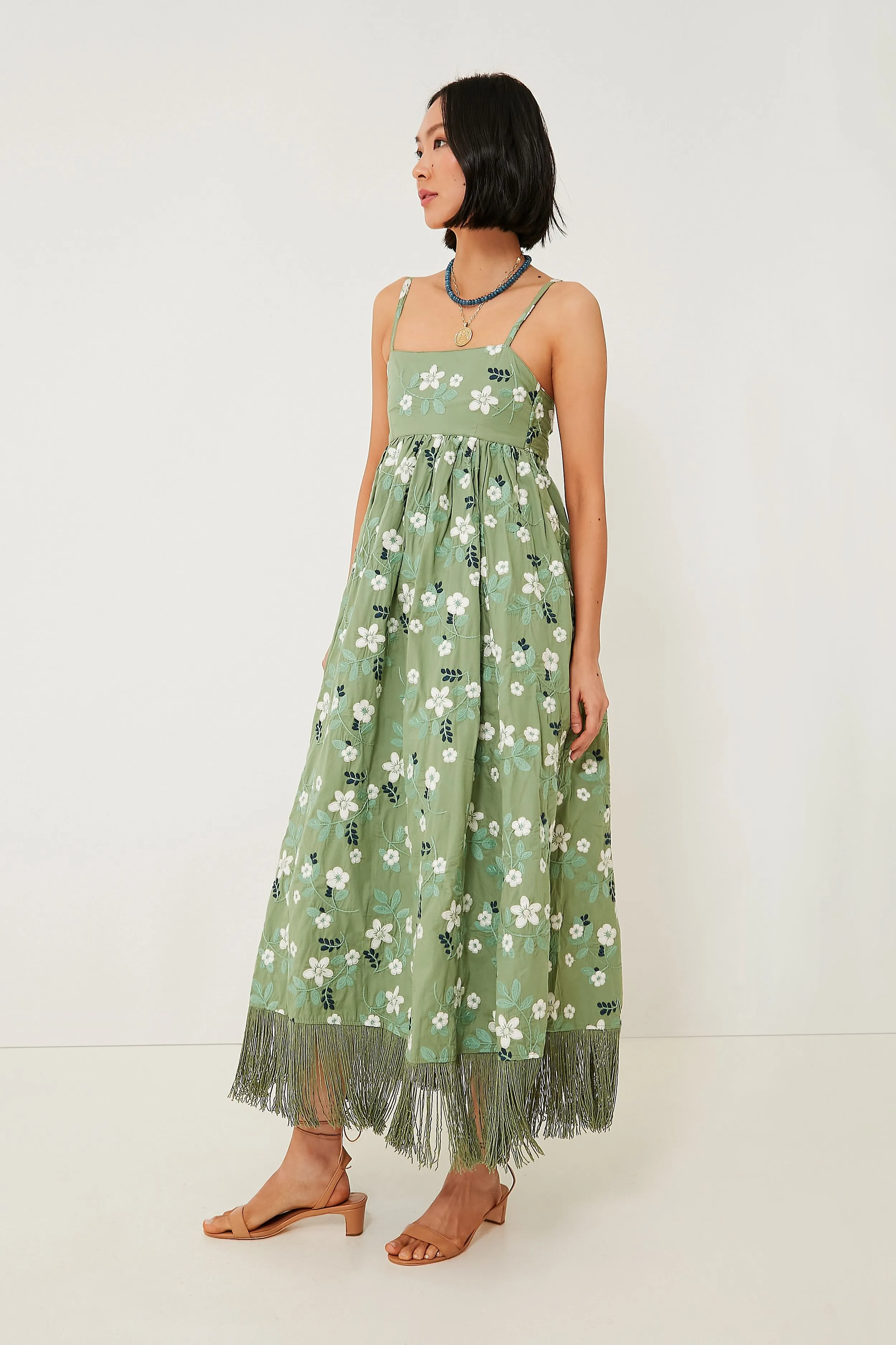 Green Gavin Fringe Midi Dress