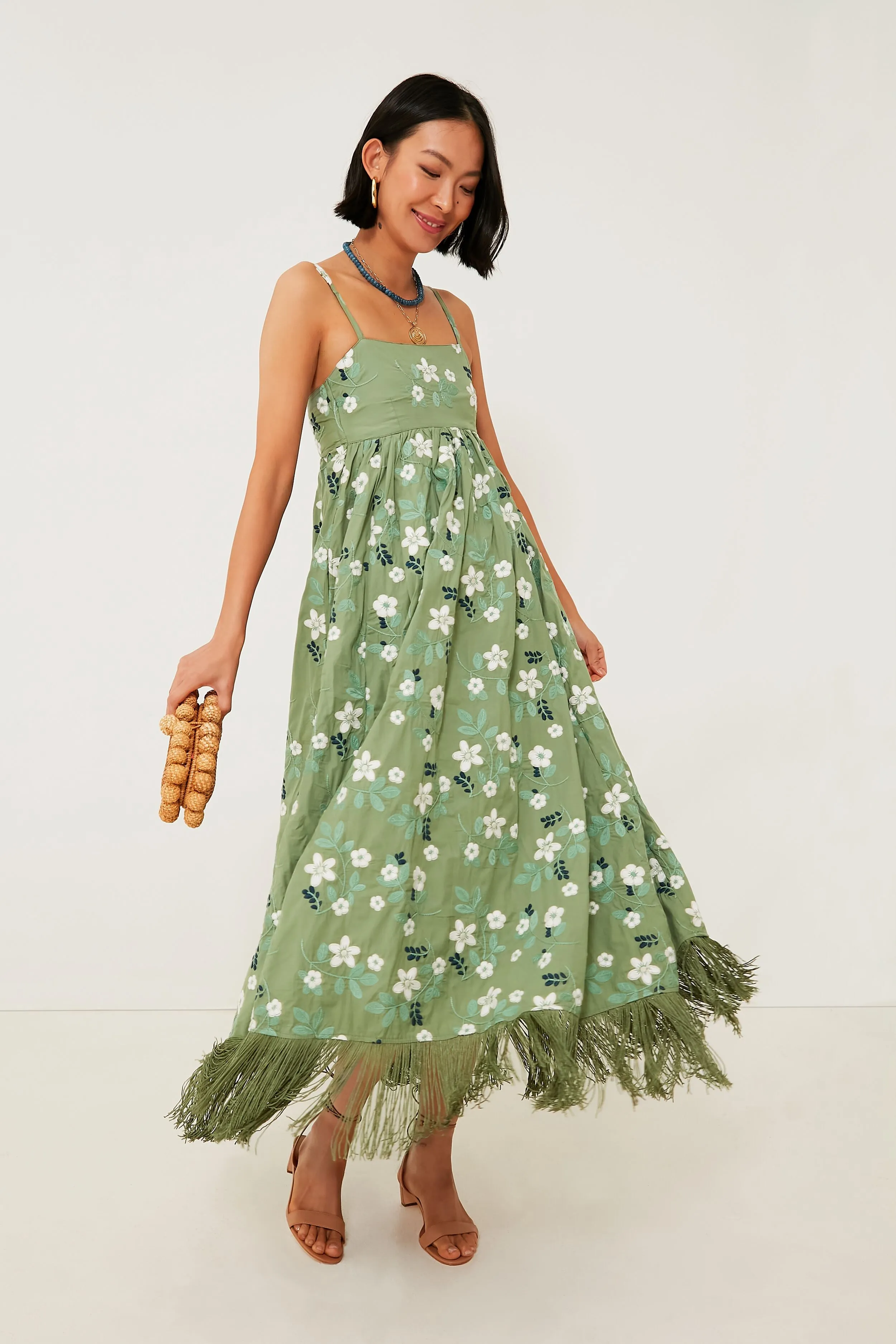 Green Gavin Fringe Midi Dress