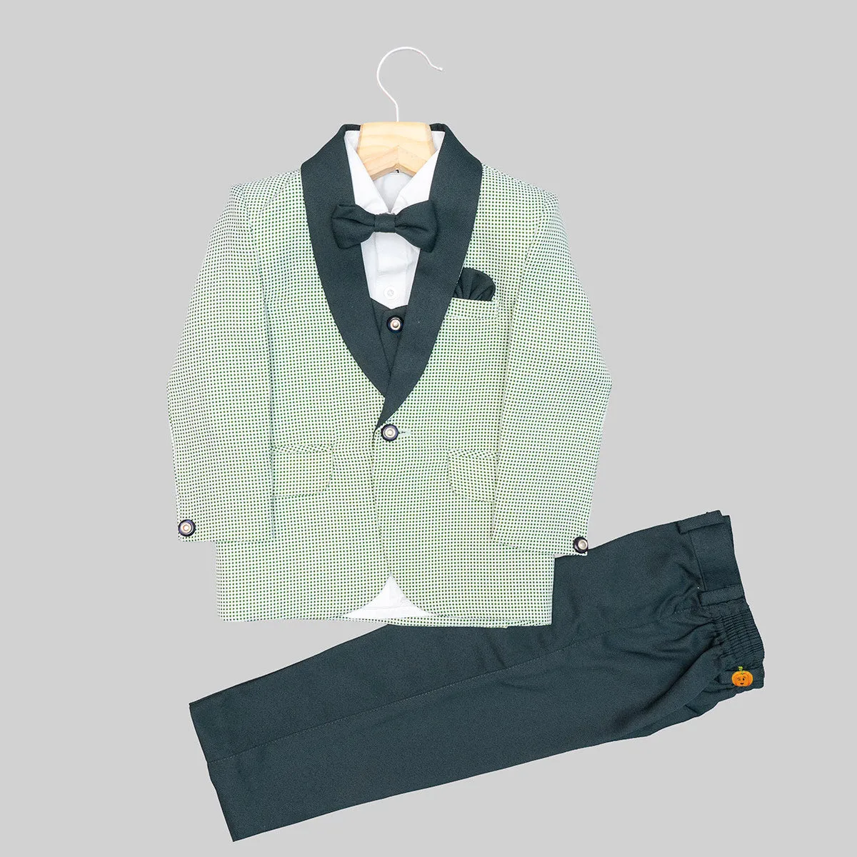 Green Tuxedo Suit for Boys with Bow