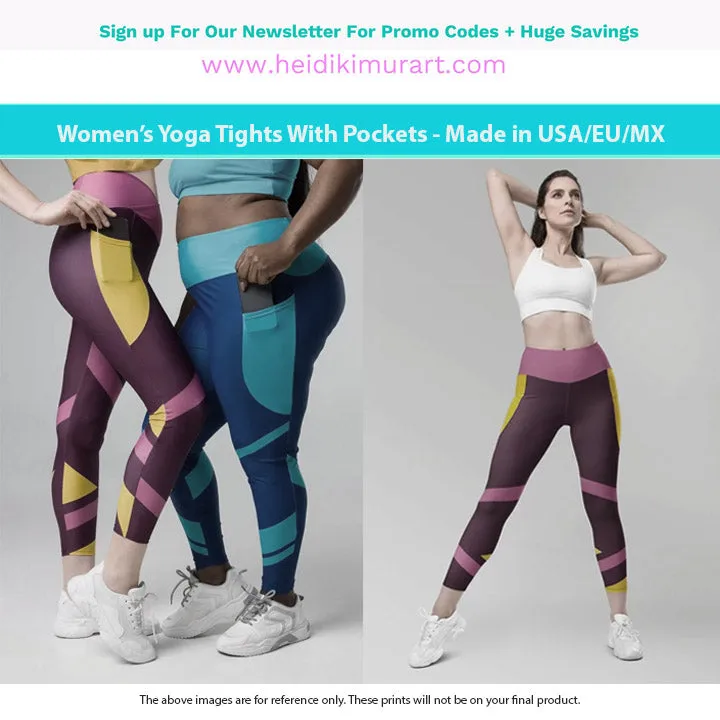 Grey Abstract Women's Leggings, Abstract Best Leggings With Pockets For Women - Made in USA/EU/MX
