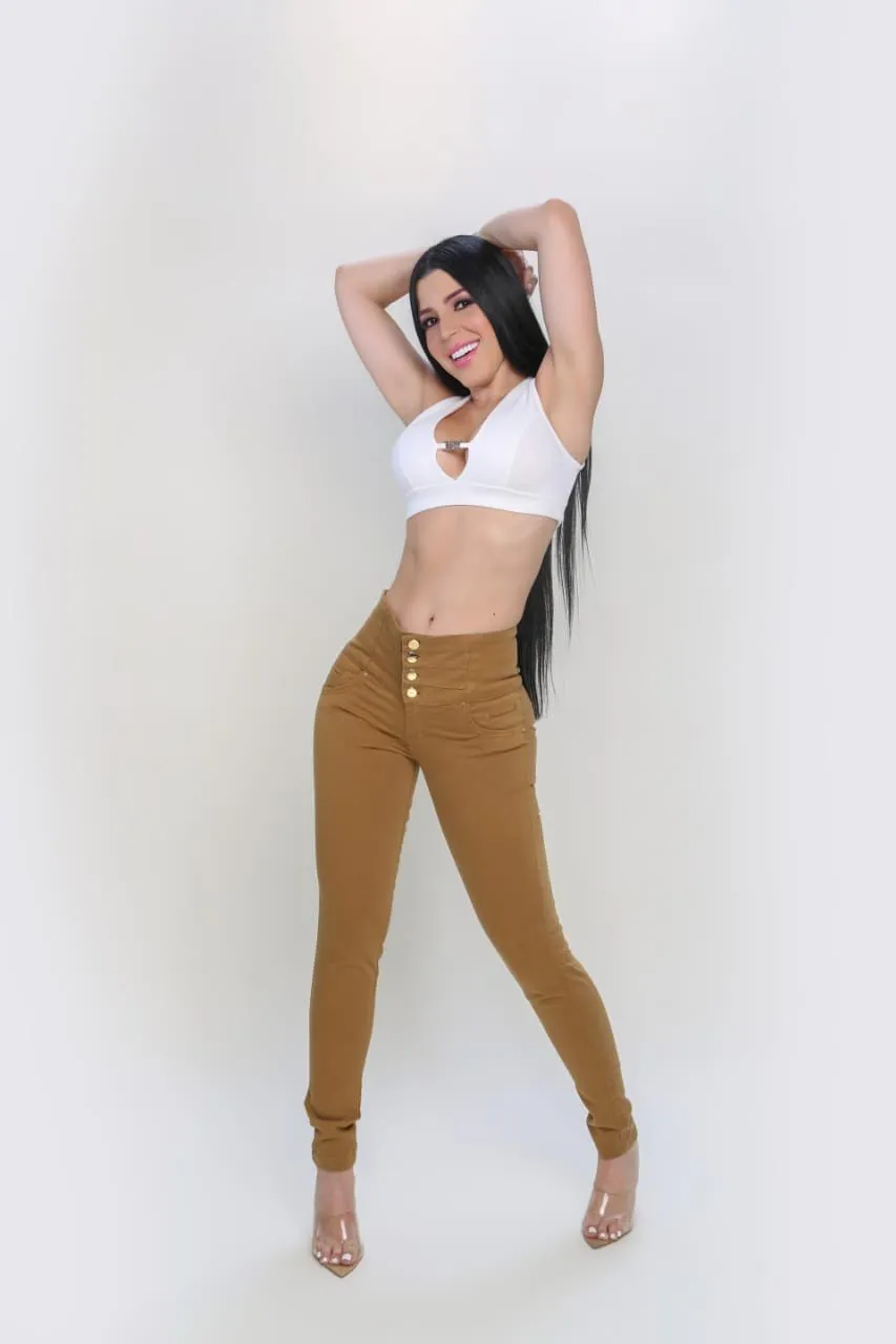 JEANS TALLE ALTO PUSH UP OCRE