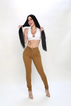 JEANS TALLE ALTO PUSH UP OCRE