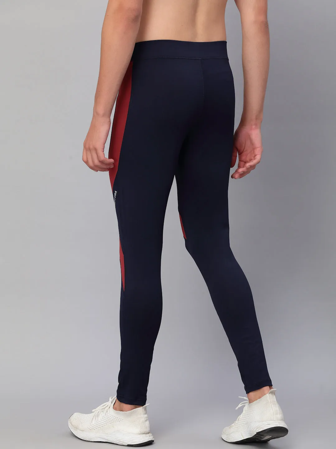 JUMP USA Men Navy Blue & Maroon Rapid Dry-Fit Antimicrobial Running Tights