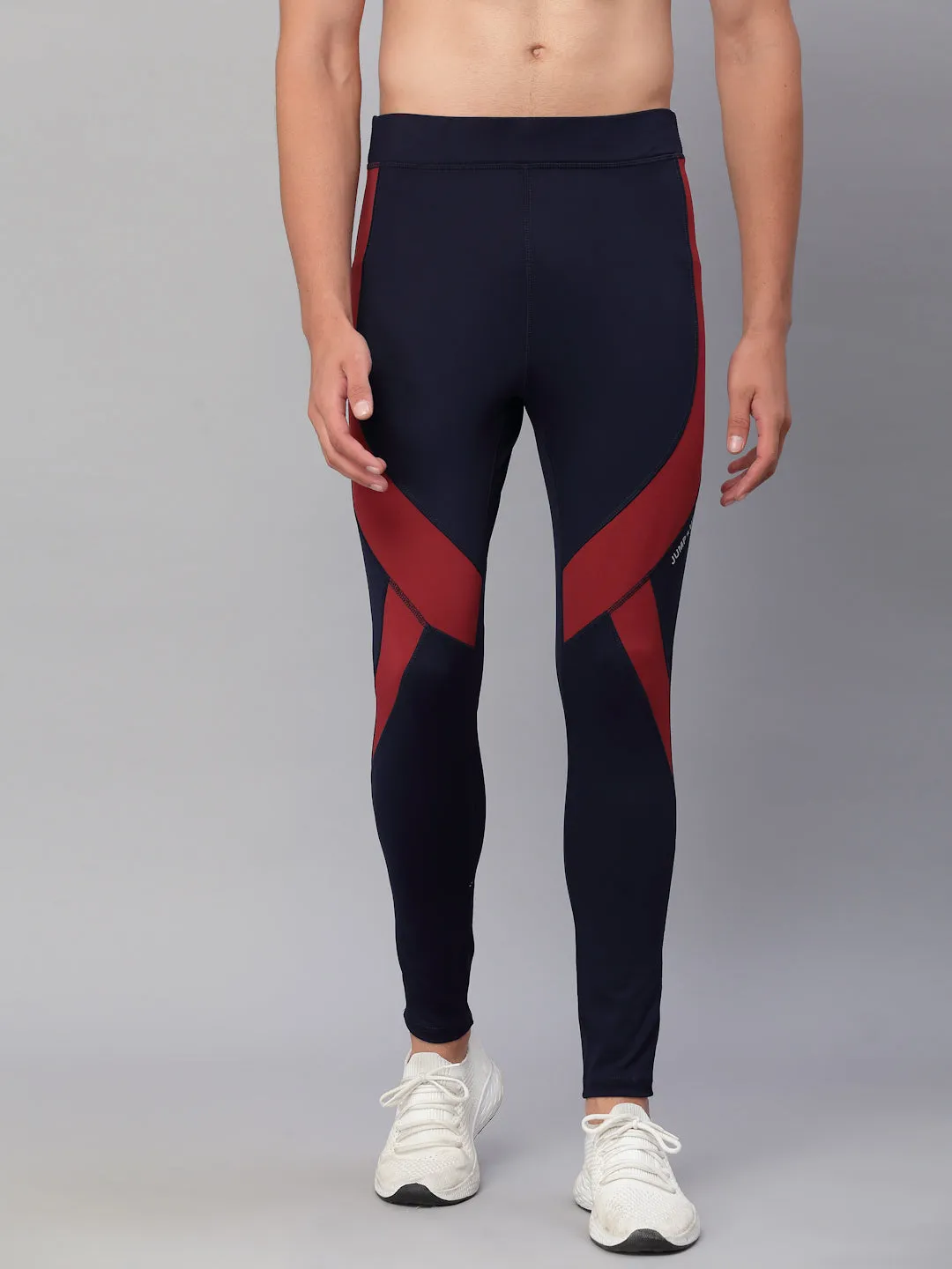 JUMP USA Men Navy Blue & Maroon Rapid Dry-Fit Antimicrobial Running Tights