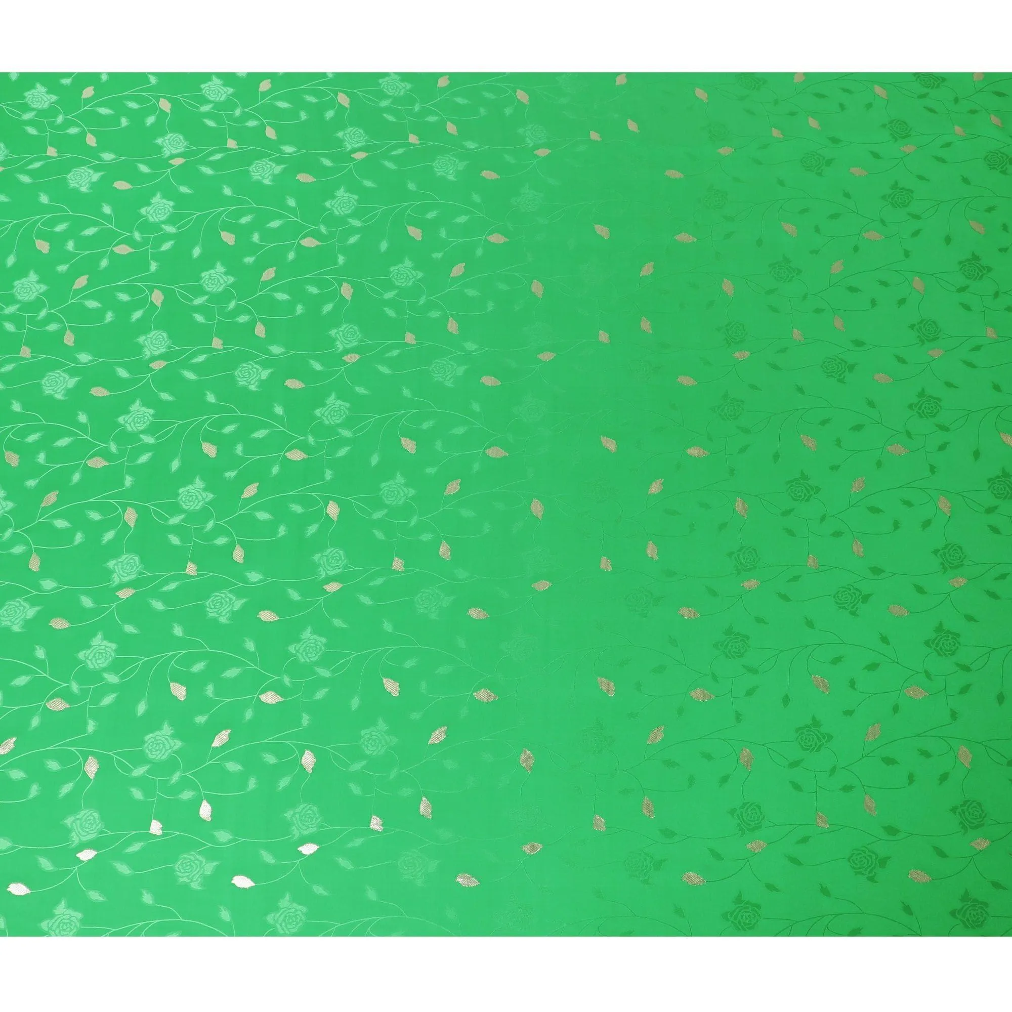 Kelly green Premium pure silk crepe fabric with same tone jacquard and gold metallic lurex in dot design-D14633