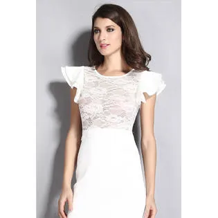 Ketty More Women Short Sleeve Round Neck Lace Dress White-KMWD089