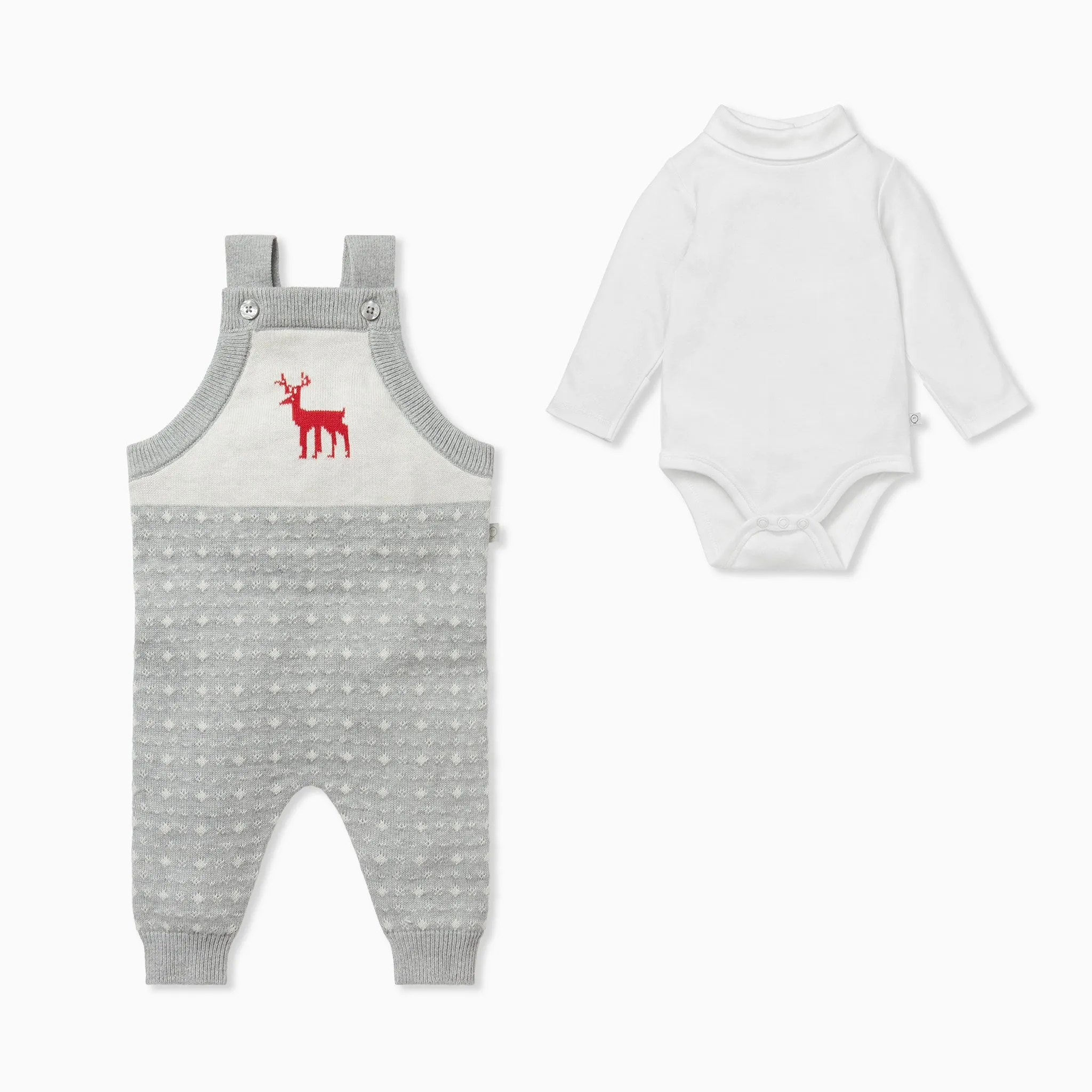 Knitted Fair Isle Dungarees & Roll Neck Bodysuit Outfit