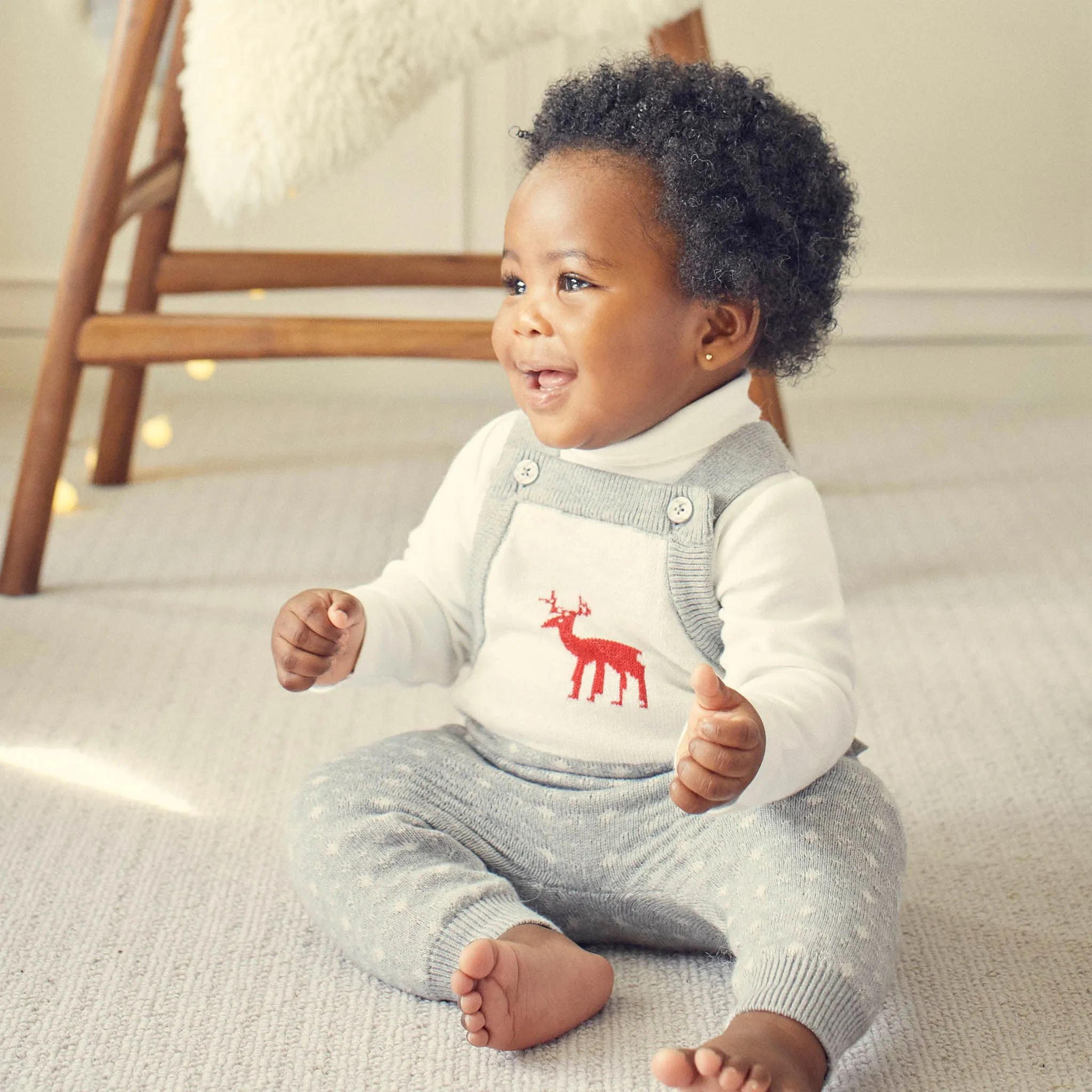 Knitted Fair Isle Dungarees & Roll Neck Bodysuit Outfit