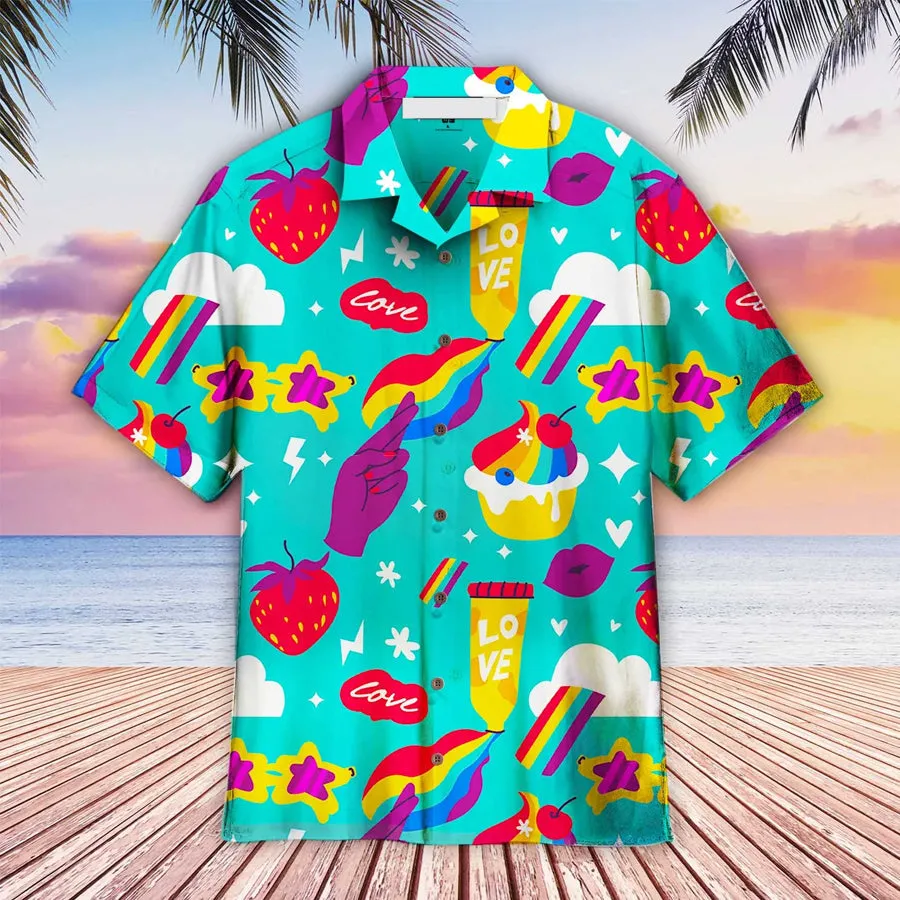 LGBT Aloha Hawaiian Shirts For Summer, Blue LGBTQ Funny Aloha Hawaiian Shirts For Men Women