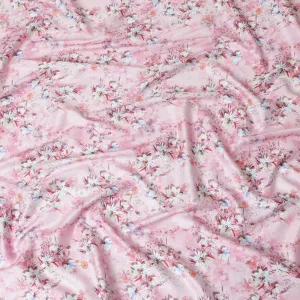 Light pink cotton satin fabric with multicolor print in floral design-D15262