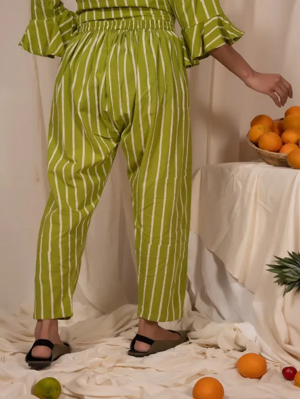 Lime Green Cotton Striped Pants