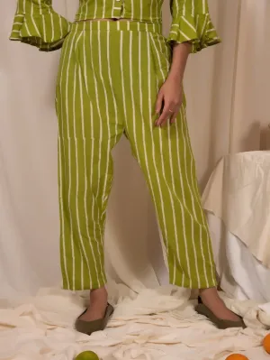 Lime Green Cotton Striped Pants