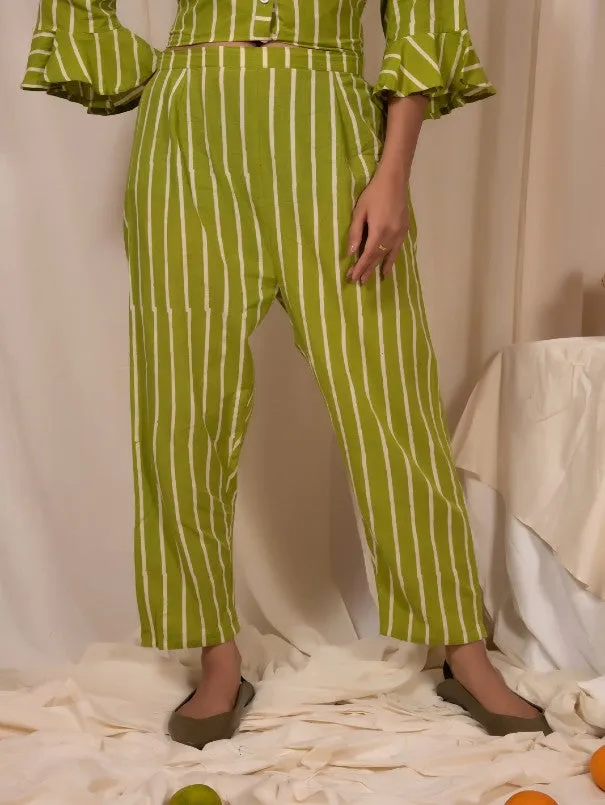 Lime Green Cotton Striped Pants
