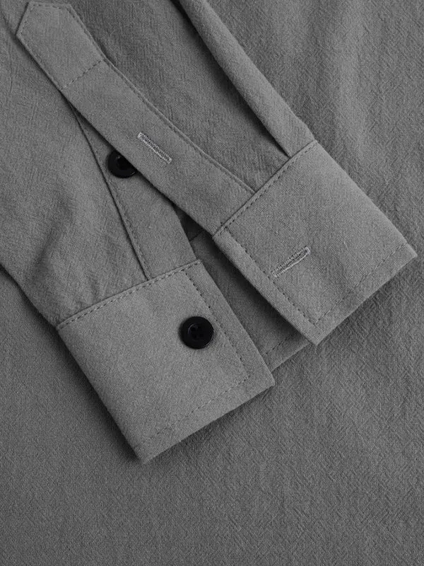 Men's Solid Color Cotton Linen Long Sleeve Casual Shirt
