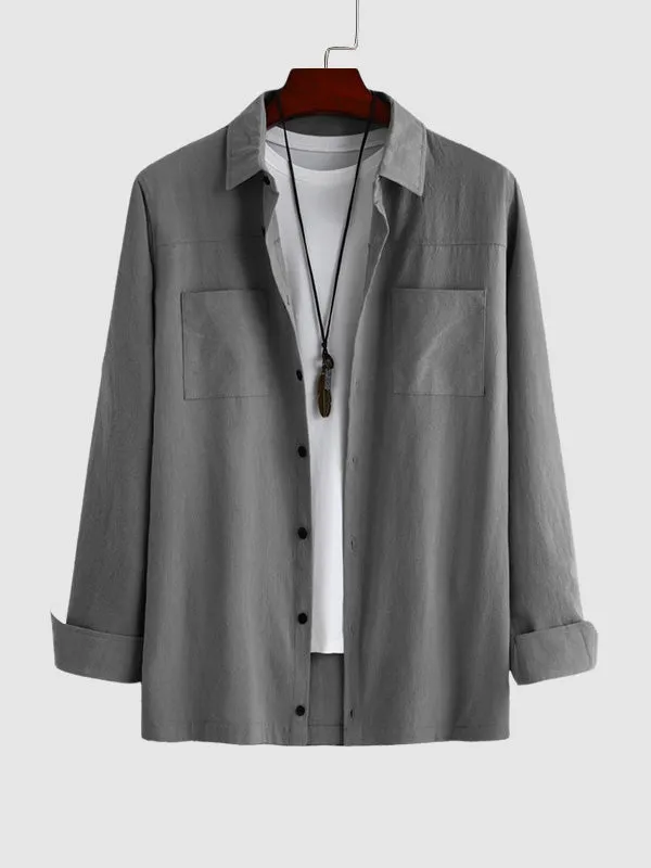 Men's Solid Color Cotton Linen Long Sleeve Casual Shirt