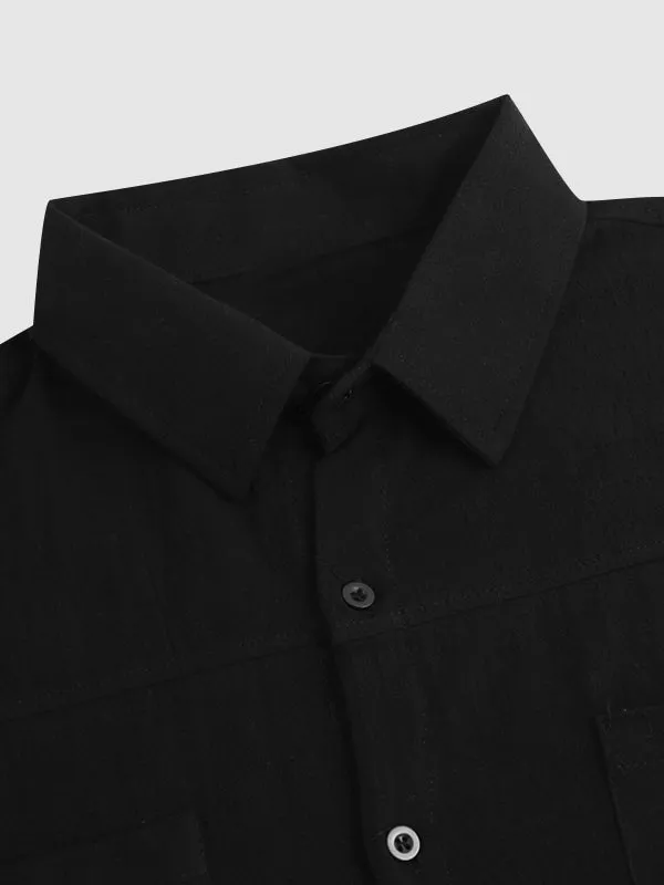 Men's Solid Color Cotton Linen Long Sleeve Casual Shirt