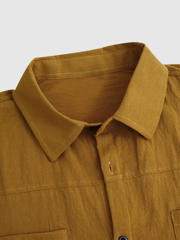 Men's Solid Color Cotton Linen Long Sleeve Casual Shirt