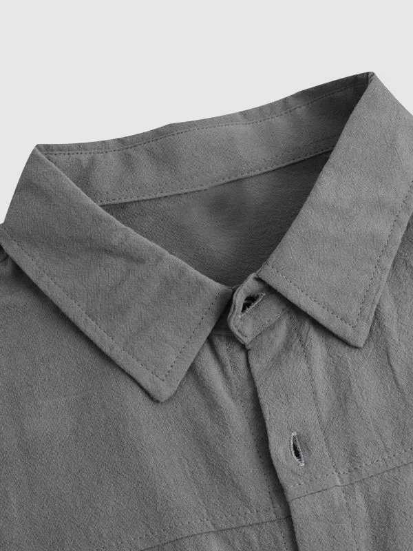 Men's Solid Color Cotton Linen Long Sleeve Casual Shirt