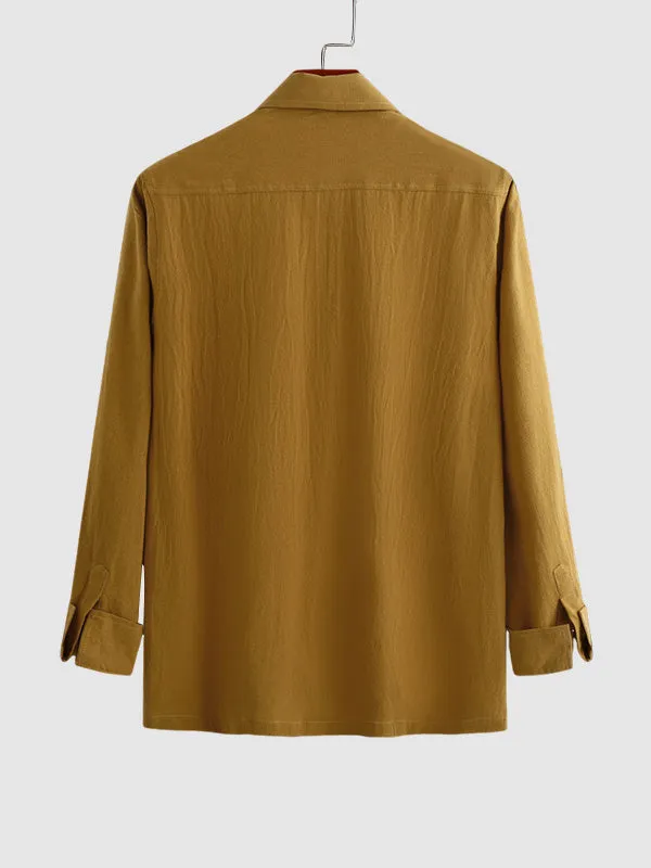 Men's Solid Color Cotton Linen Long Sleeve Casual Shirt